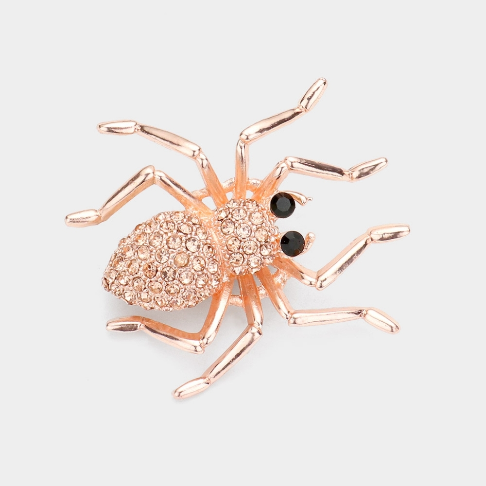 Rose Gold 2" Rhinestone Crystal Spider Brooch Pin Halloween Fashion Accessories